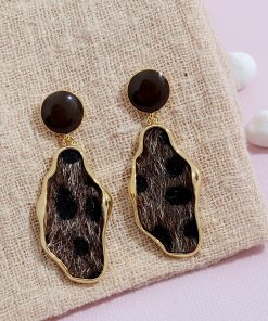 Stylish Leopard Print Earrings for Women - Retro Horsehair Design, Irregular Geometric Shapes, Plush Winter Accessories