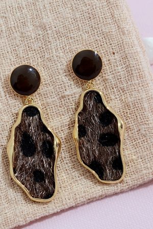 Stylish Leopard Print Earrings for Women - Retro Horsehair Design, Irregular Geometric Shapes, Plush Winter Accessories