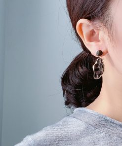 Stylish Leopard Print Earrings for Women - Retro Horsehair Design, Irregular Geometric Shapes, Plush Winter Accessories
