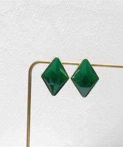 Stylish Retro Metal Edge Acrylic Diamond Geometric Earrings – S925 Silver Needle Pendant Accessories