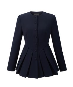 Stylish Round Neck Long Sleeve Suit Dress with Pleated Skirt and Shorts Two-Piece Set - Trendy Fashion for Modern Looks