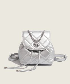 Stylish Women's Silver High-End Chain Backpack - 2025 Trendy Small White Bag for Fashion Lovers