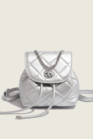 Stylish Women's Silver High-End Chain Backpack - 2025 Trendy Small White Bag for Fashion Lovers