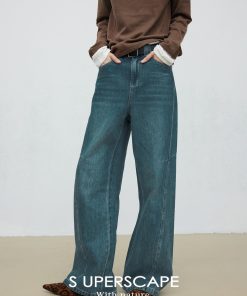 Sublime Marble Pattern Stretch Wide-Leg Jeans with 7-Inch Split Side Seam - Trendy Y2K Style for Effortless Chic Look