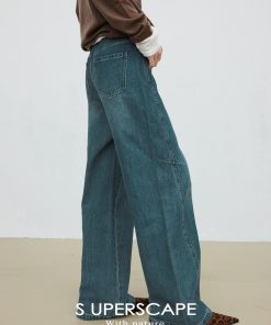 Sublime Marble Pattern Stretch Wide-Leg Jeans with 7-Inch Split Side Seam - Trendy Y2K Style for Effortless Chic Look