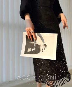 Subtle Glow Wool Haute Couture Fringe Bodycon Dress with Diamond Elegance for Elegant Evening Wear