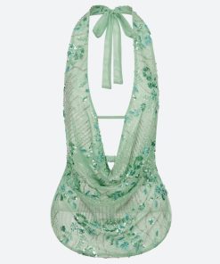 Summer 2024 Fashion Trends Street Style, Mia 6 - Plunge Neck Sequined Beaded Top