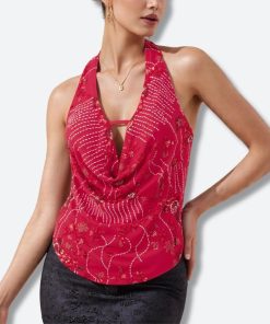 Summer 2024 Fashion Trends Street Style, Mia 6 - Plunge Neck Sequined Beaded Top