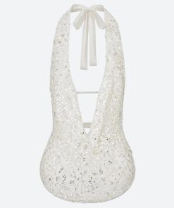 Summer 2024 Fashion Trends Street Style, Mia 6 - Plunge Neck Sequined Beaded Top