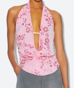 Summer 2024 Fashion Trends Street Style, Mia 6 - Plunge Neck Sequined Beaded Top