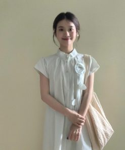 Summer 2025 Chinese-Style High-End Stand Collar Dress for Women, Loose Elegant Long Skirt, Trendy National Wind Fashion