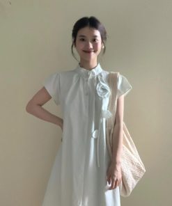 Summer 2025 Chinese-Style High-End Stand Collar Dress for Women, Loose Elegant Long Skirt, Trendy National Wind Fashion