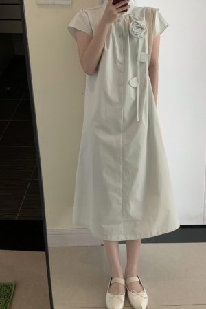 Summer 2025 Chinese-Style High-End Stand Collar Dress for Women, Loose Elegant Long Skirt, Trendy National Wind Fashion