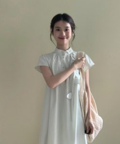 Summer 2025 Chinese-Style High-End Stand Collar Dress for Women, Loose Elegant Long Skirt, Trendy National Wind Fashion