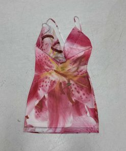Summer 2025 Floral Print Mini Dress with Ruffled Off-Shoulder Design, Asymmetrical Hem, and Crossbody Round Ring Detail