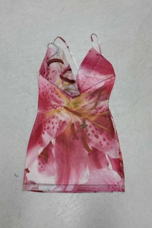Summer 2025 Floral Print Mini Dress with Ruffled Off-Shoulder Design, Asymmetrical Hem, and Crossbody Round Ring Detail