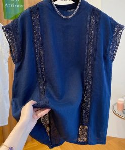 Summer 2025 High-End Linen Sleeveless Top for Women, Loose Hollow Lace Spliced Vest Shirt, Chic Casual Fashion