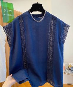 Summer 2025 High-End Linen Sleeveless Top for Women, Loose Hollow Lace Spliced Vest Shirt, Chic Casual Fashion