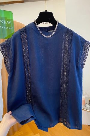 Summer 2025 High-End Linen Sleeveless Top for Women, Loose Hollow Lace Spliced Vest Shirt, Chic Casual Fashion