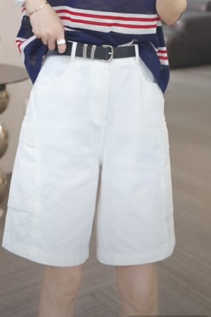 Summer 2025 High-Waisted Multicolor Straight-Leg Shorts, Loose Wide-Leg Fit for a Slimming Look