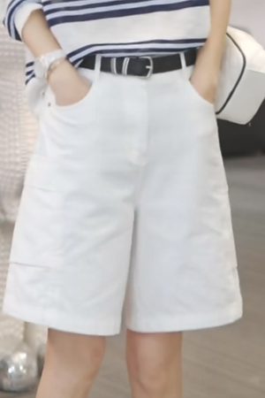 Summer 2025 High-Waisted Multicolor Straight-Leg Shorts, Loose Wide-Leg Fit for a Slimming Look