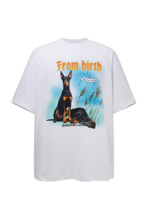 Summer 2025 Puppy Dog Print Short Sleeve T-Shirt for Couples - Trendy Niche Design, Casual Streetwear