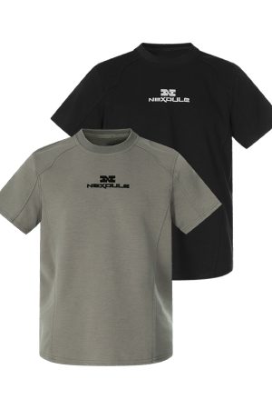 Summer 2025 Short Sleeve Knit Tee - Shoulder Spliced Fitted Top for Casual 90s Y2K Style