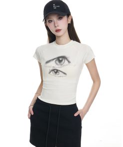 Summer 2025 Women's Cropped T-Shirt - Slim Fit, Printed Design, American-Style Spicy Girl Short Sleeve Top
