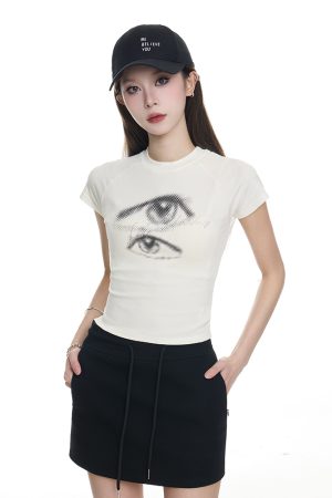 Summer 2025 Women's Cropped T-Shirt - Slim Fit, Printed Design, American-Style Spicy Girl Short Sleeve Top