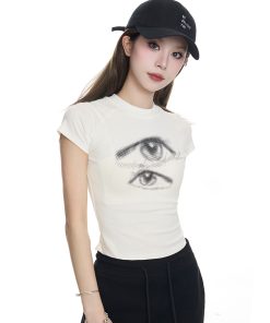 Summer 2025 Women's Cropped T-Shirt - Slim Fit, Printed Design, American-Style Spicy Girl Short Sleeve Top