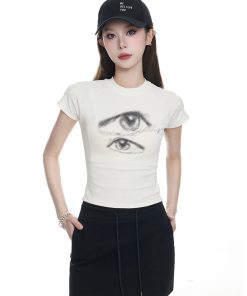 Summer 2025 Women's Cropped T-Shirt - Slim Fit, Printed Design, American-Style Spicy Girl Short Sleeve Top