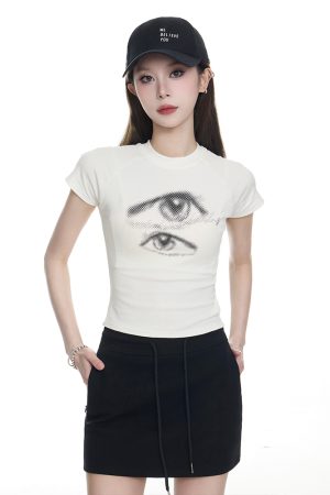 Summer 2025 Women's Cropped T-Shirt - Slim Fit, Printed Design, American-Style Spicy Girl Short Sleeve Top