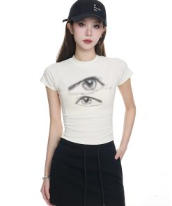 Summer 2025 Women's Cropped T-Shirt - Slim Fit, Printed Design, American-Style Spicy Girl Short Sleeve Top