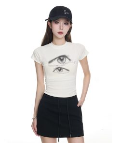 Summer 2025 Women's Cropped T-Shirt - Slim Fit, Printed Design, American-Style Spicy Girl Short Sleeve Top