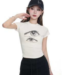 Summer 2025 Women's Cropped T-Shirt - Slim Fit, Printed Design, American-Style Spicy Girl Short Sleeve Top