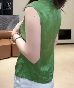 Summer 2025 Women's Irregular Sleeveless Stand-Collar Jacquard Top in Chinese-Style National Wind Design