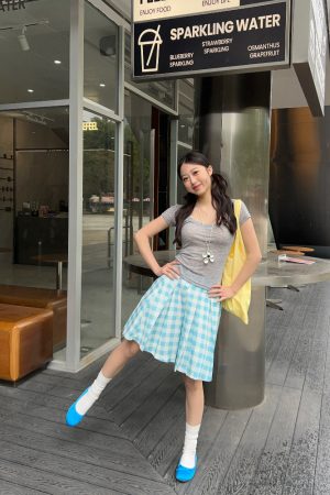 Summer 2025 Women's Mid-Length A-Line Pleated Skirt in Fresh Plaid - Trendy Vacation Style