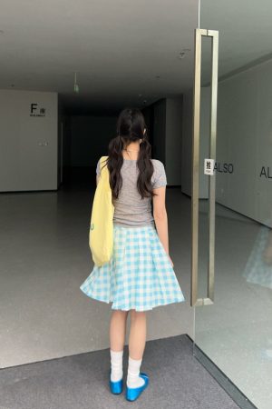 Summer 2025 Women's Mid-Length A-Line Pleated Skirt in Fresh Plaid - Trendy Vacation Style
