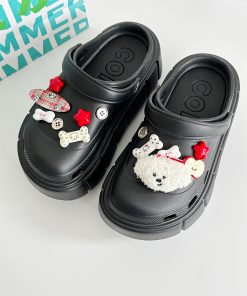 Summer 2025 Women's Plush Dog Hole Shoes - Cute Non-Slip Thick-Soled Slippers for Cozy Comfort