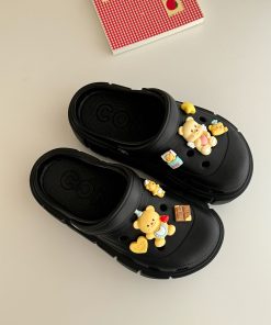 Summer 2025 Women's Thick-Soled Closed-Toe Non-Slip Hole Shoes - Height-Increasing Butter Bear Slippers
