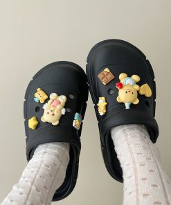 Summer 2025 Women's Thick-Soled Closed-Toe Non-Slip Hole Shoes - Height-Increasing Butter Bear Slippers