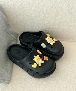 Summer 2025 Women's Thick-Soled Closed-Toe Non-Slip Hole Shoes - Height-Increasing Butter Bear Slippers
