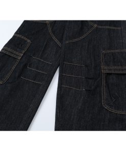 Summer American Vintage Multi-Pocket Baggy Work Pants - Stiff A-Line Jeans for 90s and Y2K Style