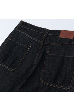 Summer American Vintage Multi-Pocket Baggy Work Pants - Stiff A-Line Jeans for 90s and Y2K Style