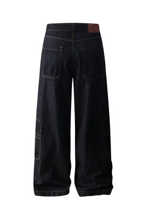 Summer American Vintage Multi-Pocket Baggy Work Pants - Stiff A-Line Jeans for 90s and Y2K Style