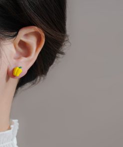 Summer Asymmetrical Ear Studs in Candy-Colored Green Pepper - Unique Women's Earrings for a Trendy Look