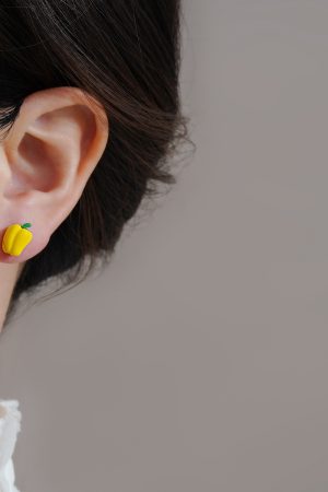 Summer Asymmetrical Ear Studs in Candy-Colored Green Pepper - Unique Women's Earrings for a Trendy Look