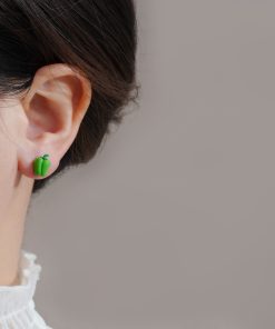 Summer Asymmetrical Ear Studs in Candy-Colored Green Pepper - Unique Women's Earrings for a Trendy Look