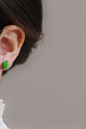Summer Asymmetrical Ear Studs in Candy-Colored Green Pepper - Unique Women's Earrings for a Trendy Look