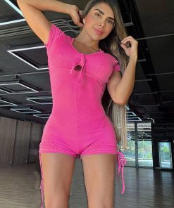 Summer Backless Drawstring Sports Romper with Ruffles - Sexy European American Style Jumpsuit for 2025 Y2K Fashion